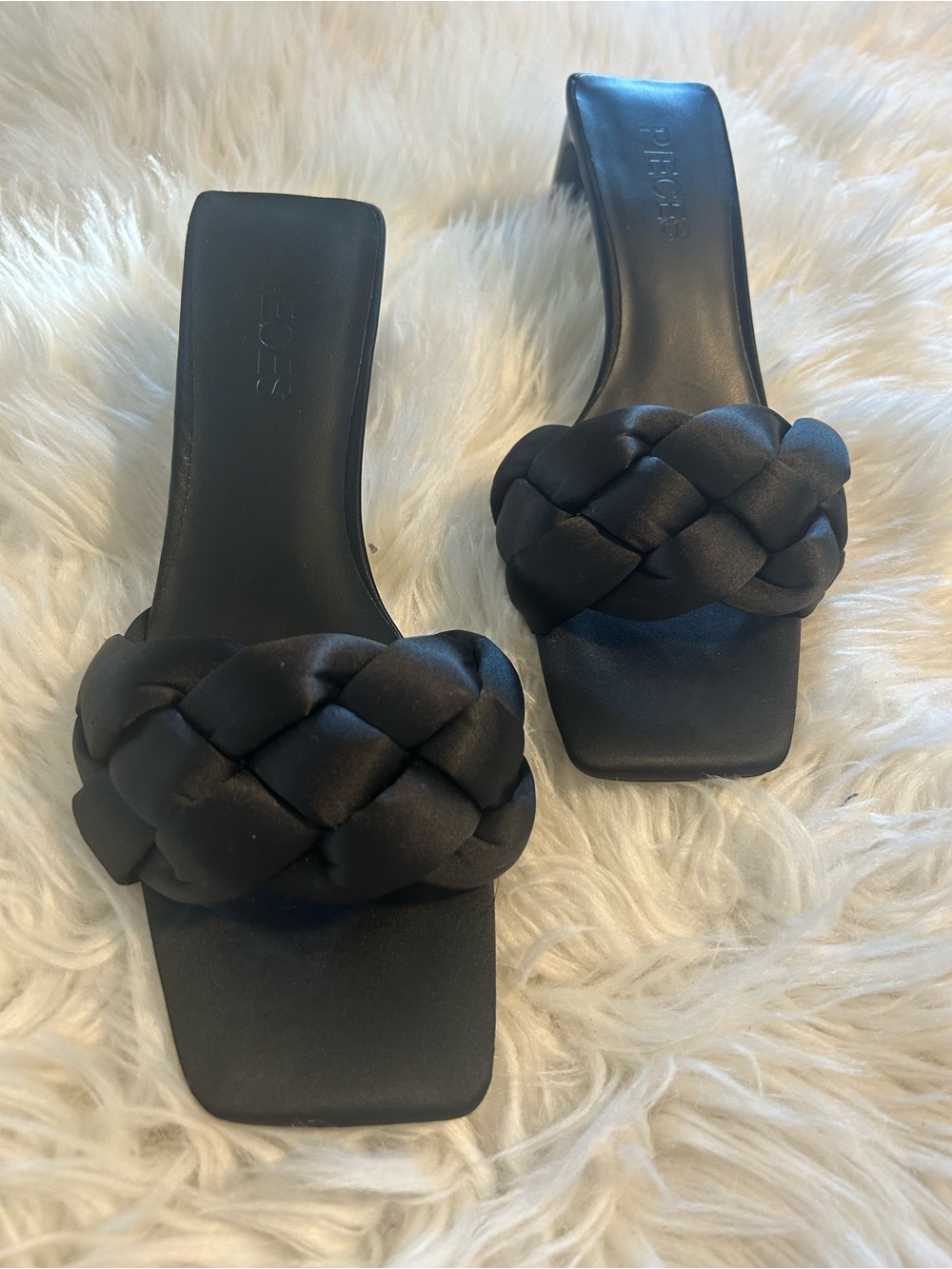 Braided Square-Toe Black Slide Mules